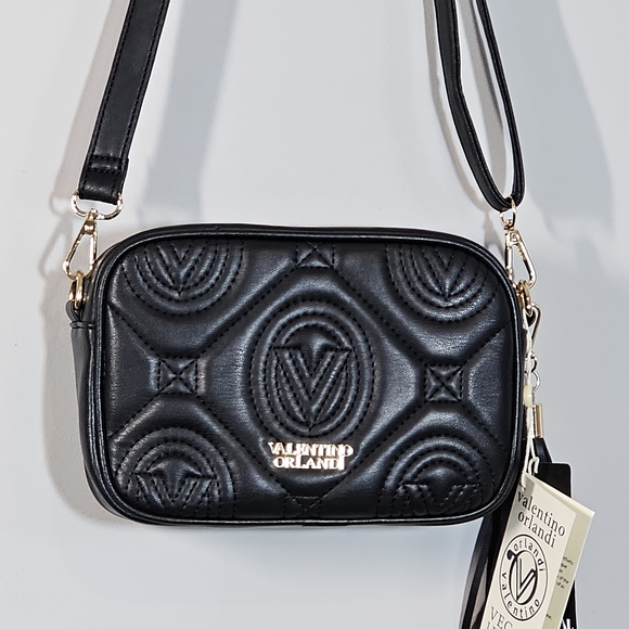 Valentino Orlandi Black Quilted Leather Crossbody Bag NWT Retail $330 - Picture 1 of 12
